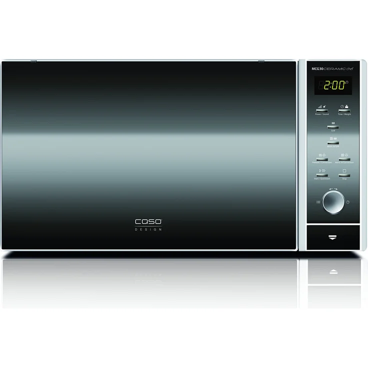 Caso MCG30 Ceramic Chef 3in1 Design Mikrowelle mit Grill und Heißluft, Standgerät, 900 Watt, ca. 30 Liter Garraum, größere Nutzfläche durch flachen Keramikboden, Garen auf zwei Ebenen, silber – Bild 1