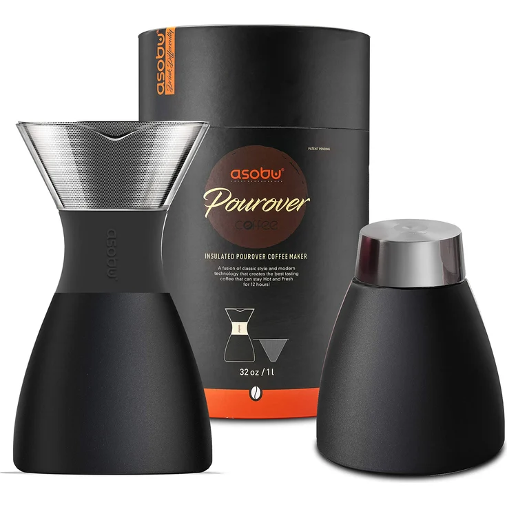 Asobu Kaffeekocher, isoliert, ca. 90 ml, Schwarz Doppelwandiges Vakuum, Edelstahlfilter, hält bis zu 12 Stunden heiß – Bild 1