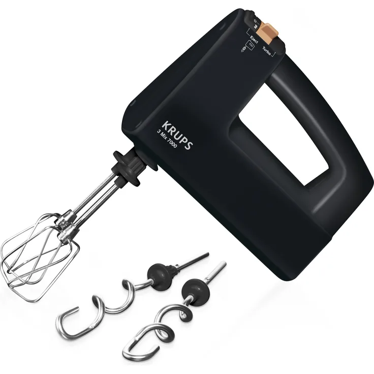 Krups 3 MIX 7000 Handmixer 60 Jahre Edition F6085, 500W, ergonomischer Griff, Geschwindigkeitsregler, Schneebesen & Knethacken aus Edelstahl, bis zu 1kg Brotteig, schwarz-kupfer