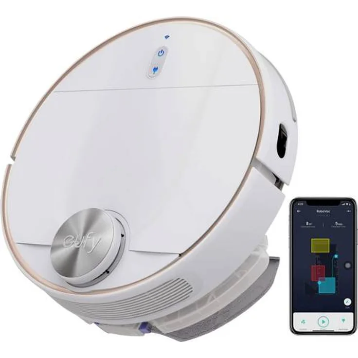Eufy RoboVac L70 Sauroboter mit Wischfunktion, 150 min Akkubetrieb, Lasernavigation, App- und Sprachsteuerung, weiß