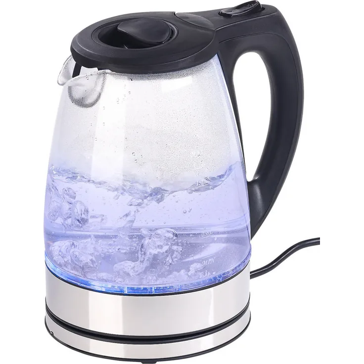Rosenstein & Söhne Glas-Wasserkocher, 2200W, 1,7 Liter, Kalkfilter, LED Beleuchtung