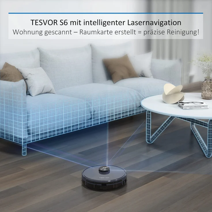 Tesvor S6 Saugroboter mit Wischfunktion, 120 min Akkubetrieb, 2.700 Pa Saugleistung, App- und Sprachsteuerung, Lasernavigation, virtuelle Wände – Bild 9