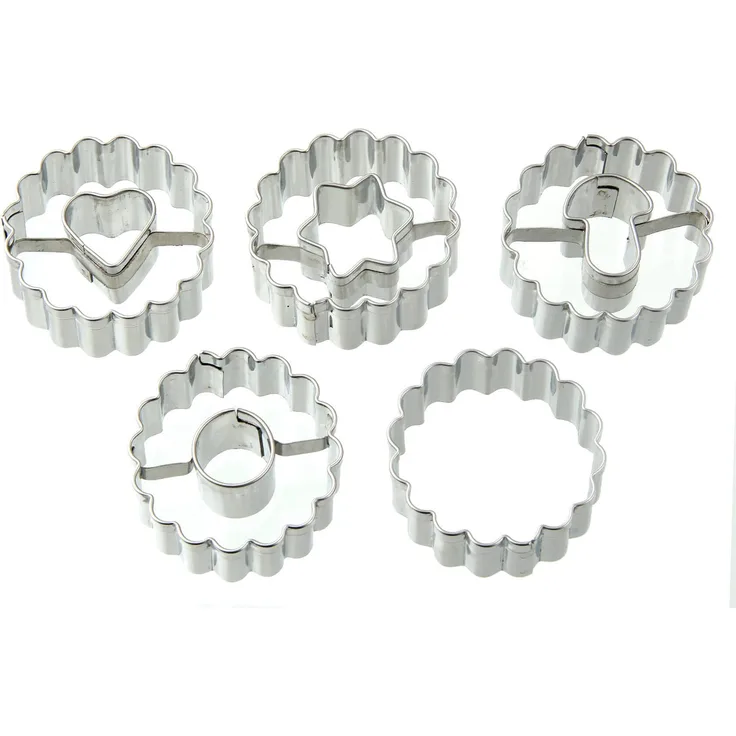 Dr. Oetker 5er Mini-Linzer Ausstecher-Set, Ausstechformen für Weihnachten, Ausstecher für Plätzchen, Kekse und Fondant, vielfältige Motive, Menge: 1 x 5er Set
