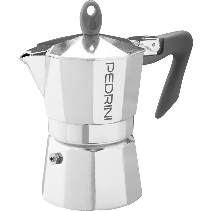 Pedrini Espressokocher Aluminium poliert mit schwarzem Griff für 3 Tassen – Bild 1
