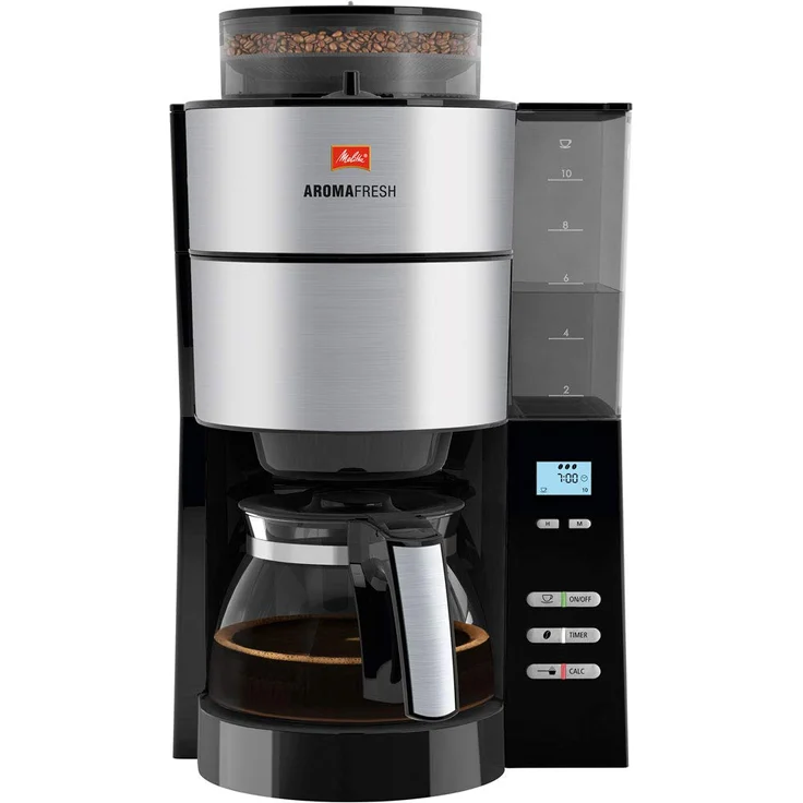 Melitta AromaFresh 1021-01 Filterkaffeemaschine mit integriertem Mahlwerk, Rostfreier Stahl, schwarz – Bild 1