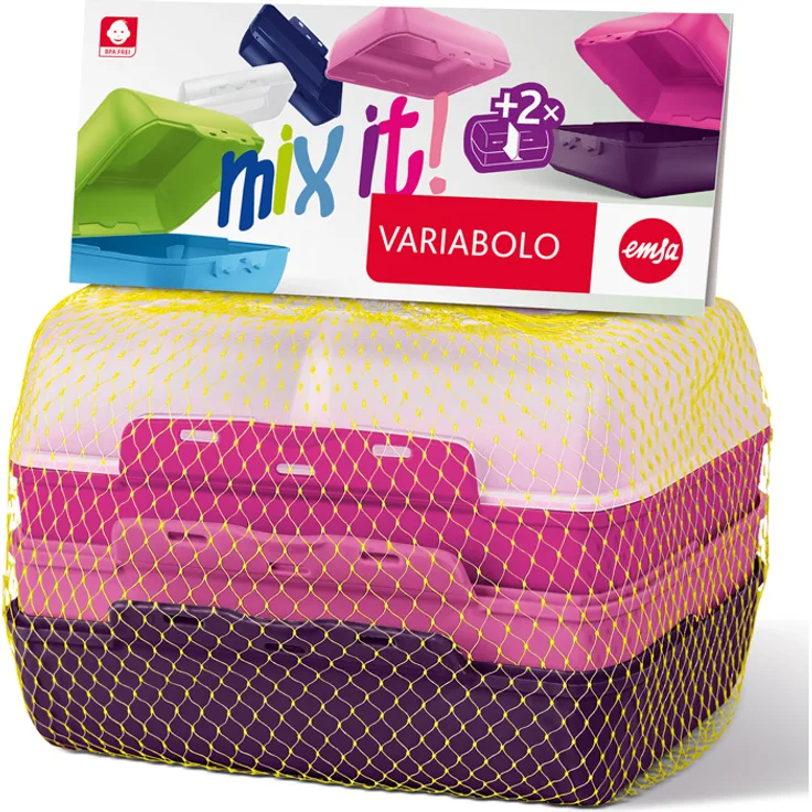 Emsa 517052 Variabolo 4-teiliges Frischhaltedosen Girls-Set, 16 x 11 x 7 cm, beidseitig zu öffnen, platzsparend ineinander stapelbar, rosa
