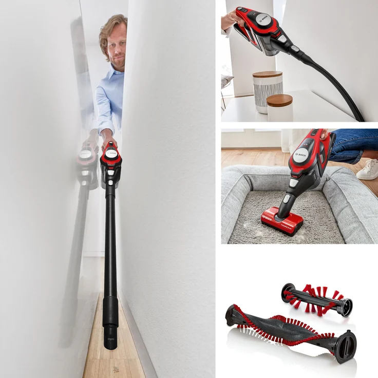 Bosch BCS8224PET Unlimited Gen2 Serie 8 Handstaubsauger, 65 min Akkubetrieb, Akkuwechsel-Option, schwarz-rot – Bild 10