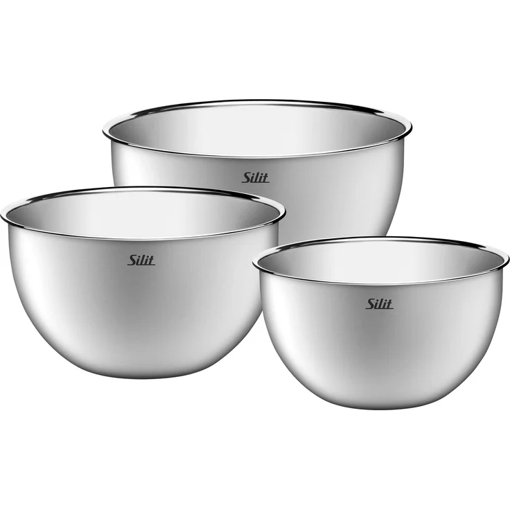 Silit Küchenschüssel-Set 3-teilig, Edelstahl, multifunktional als Rührschüssel, Salatschüssel, Servierschüssel, stapelbar – Bild 1