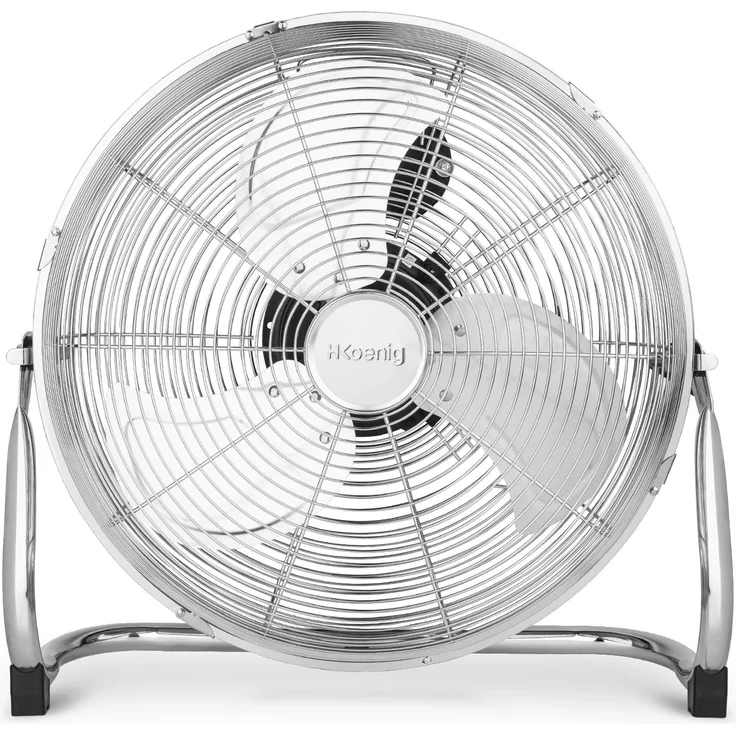 H.Koenig JOE32 Bodenventilator | leise | verchromtes Metall| 45 cm Durchmesser | 3 Geschwindigkeitsstufen| verstellbarer Neigungswinkel| Haus, Büro, Garage| rutschfeste Füße| 100 W