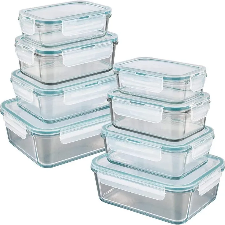 GOURMETmaxx 02847 Glas-Frischhaltedosen 8er Set Klick-It Dosen mit Deckel, Silikon Dichtungsring, Glasbehälter mit Deckel, Smaragdgrün, 8 Dosen & 8 Deckel