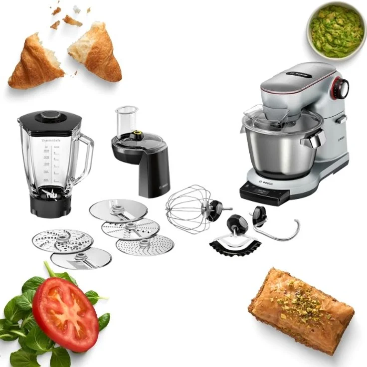 Bosch MUM9DT5S41 OptiMUM Küchenmaschine, 1500W, 7 Geschwindigkeiten, Durchlaufschnitzler, Standmixer-Aufsatz, 5,5 L Edelstahlschüssel, silber, Serie: MUM9 – Bild 10