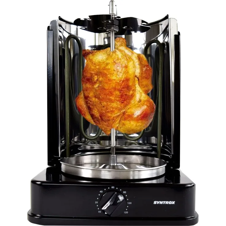 Syntrox ROQ-1400W-BL Vertikalgrill, 6 automatisch drehende Spieße, 1400 Watt