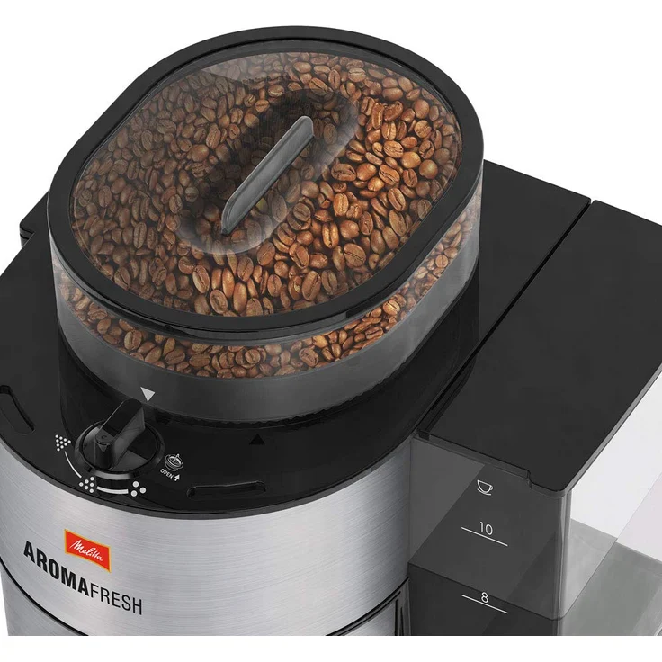 Melitta AromaFresh 1021-01 Filterkaffeemaschine mit integriertem Mahlwerk, Rostfreier Stahl, schwarz – Bild 3