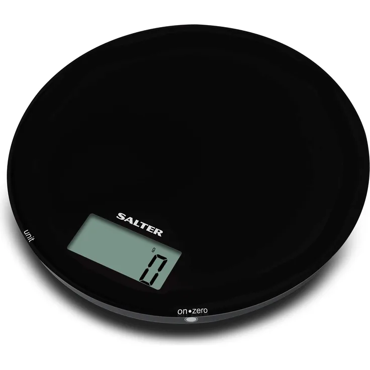 SALTER Mono Glas Küchenwaage, Leicht ablesbare LCD-Anzeige, gehärtete Glasplattform, Addier- und Wiegefunktion mit metrischen und imperialen Maßen, Aquatronikfunktion für ml oder fl.oz, schwarz