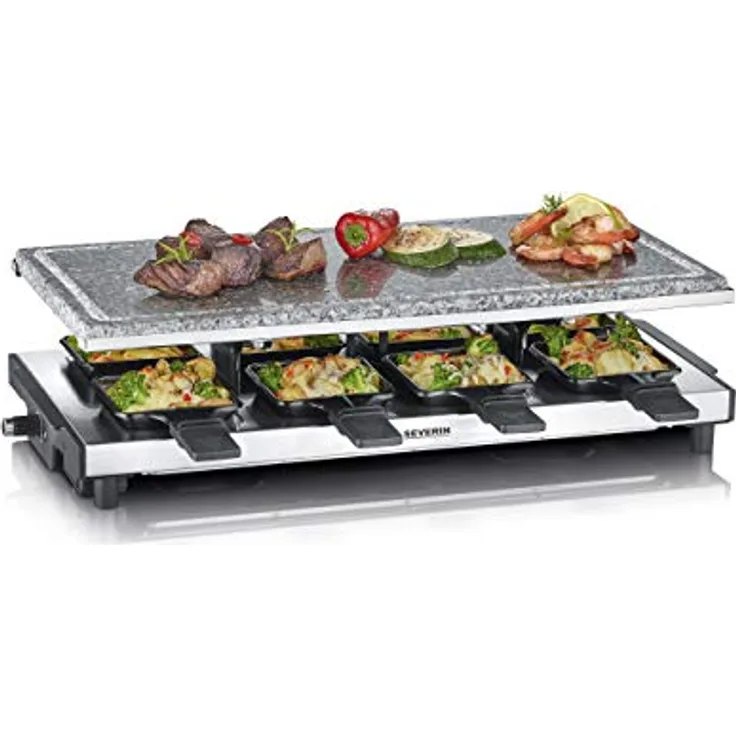 SEVERIN RG 2374 Raclette mit Naturgrillstein, 1500, Kunststoff-Edelstahl, schwarz