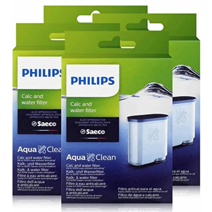 4 x Saeco AquaClean Kalk- und Wasserfilter, kompatibel mit Philips und Saeco Vollautomaten mit AquaClean-Aufkleber