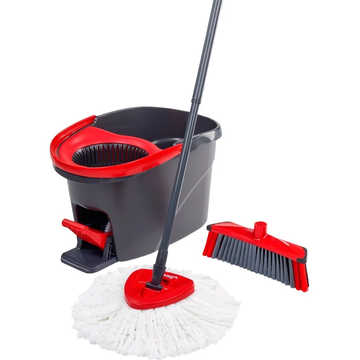 Vileda EasyWring & Clean Komplett-Set, Wischmop und Eimer mit PowerSchleuder sowie extra 3Action Besenkopf – Bild 1