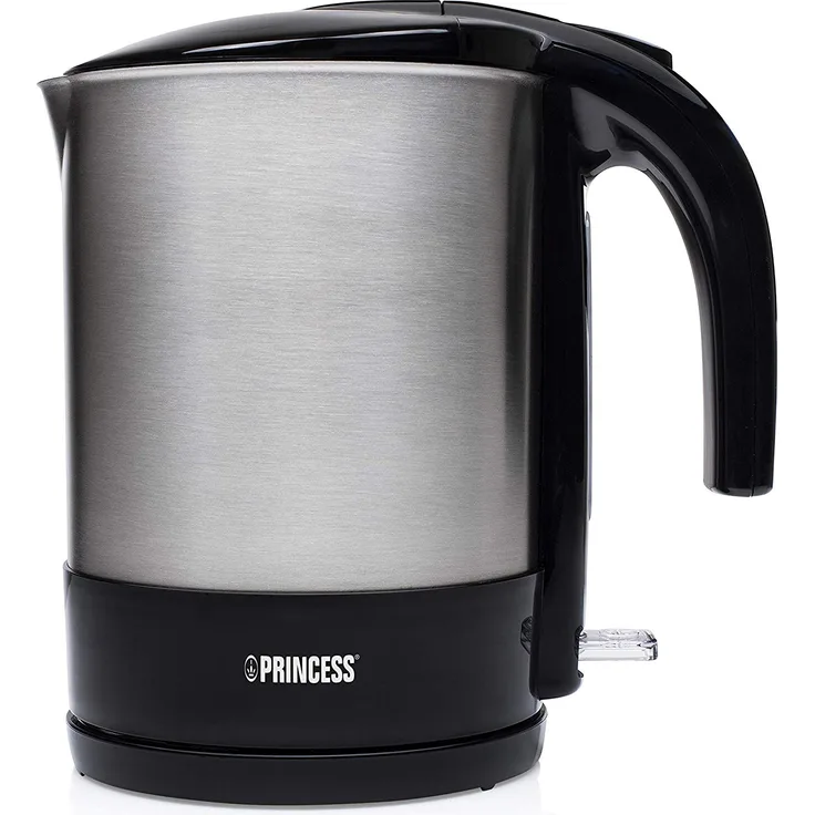 Princess 236039 Edelstahl-Wasserkocher mit Kontrollleuchte, verdecktes Heizelement, für Links- und Rechtshänder, 2200 Watt, 1,7L Fassungsvermögen, schwarz