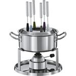 RÖSLE Fondue-Set, hochwertiges Fondue-Set mit Bratentopf, 6 Fonduegabeln, Fondue-Ring, Rechaud mit Gasbrenner, Edelstahlteller, Edelstahl 18-10, induktions- und spülmaschinengeeignet