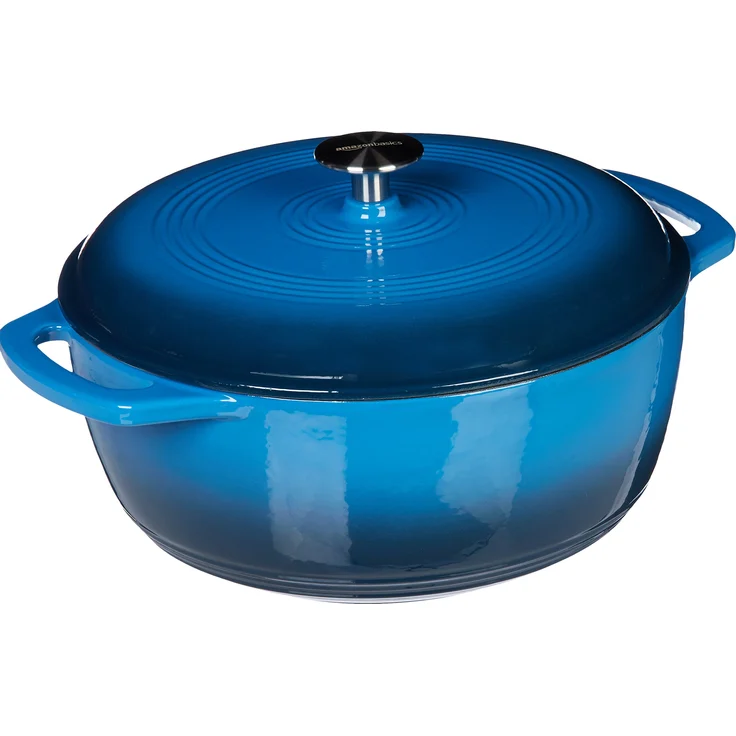 AmazonBasics Bräter Schmortopf aus liertem Gusseisen, 7 L, Blau – Bild 1