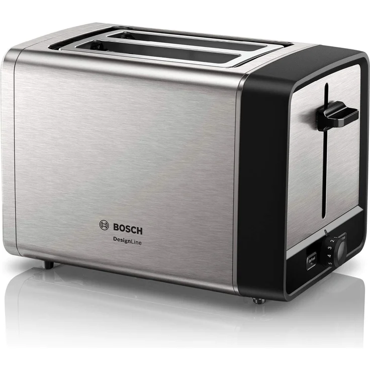 Bosch TAT5P420DE DesignLine Kompakt-Toaster, Auftau-Aufwärmfunktion, versenkbarer Brötchenaufsatz, Abschaltautomatik, 970 W, Edelstahl – Bild 1