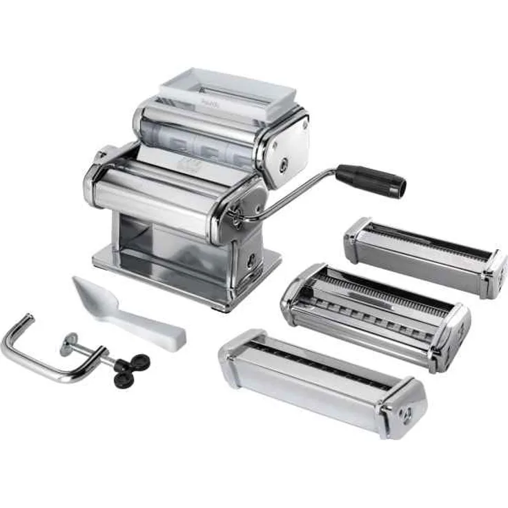 Marcato Multipast 150 Nudelmaschinen-Set, 3 Aufsätze, für 6 Nudelsorten, 0,3 - 2,5mm Nudeldicke, Aluminium, silber