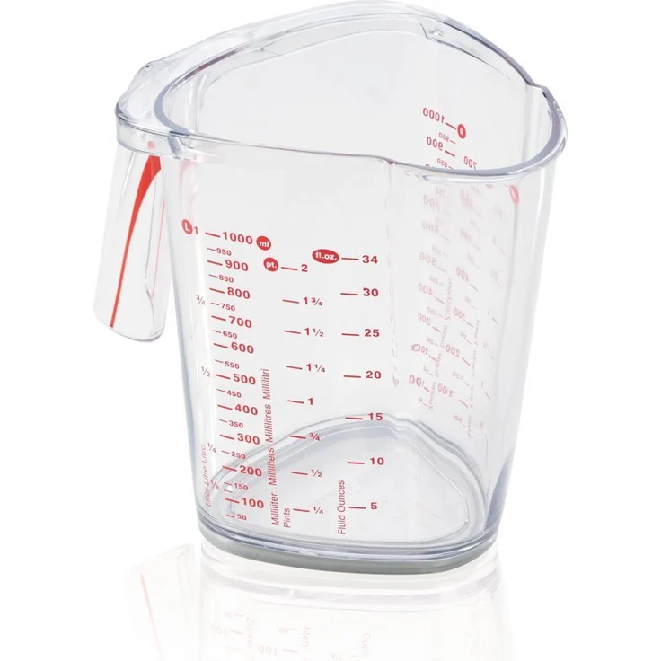 Leifheit Messbecher 1L, mit mehrsprachigen Messskalen für Mehl, Zucker und Flüssigkeiten, gummierter Boden, spülmaschinengeeignet, ideal zum Backen und Kochen, measuring cup, Messkanne – Bild 1