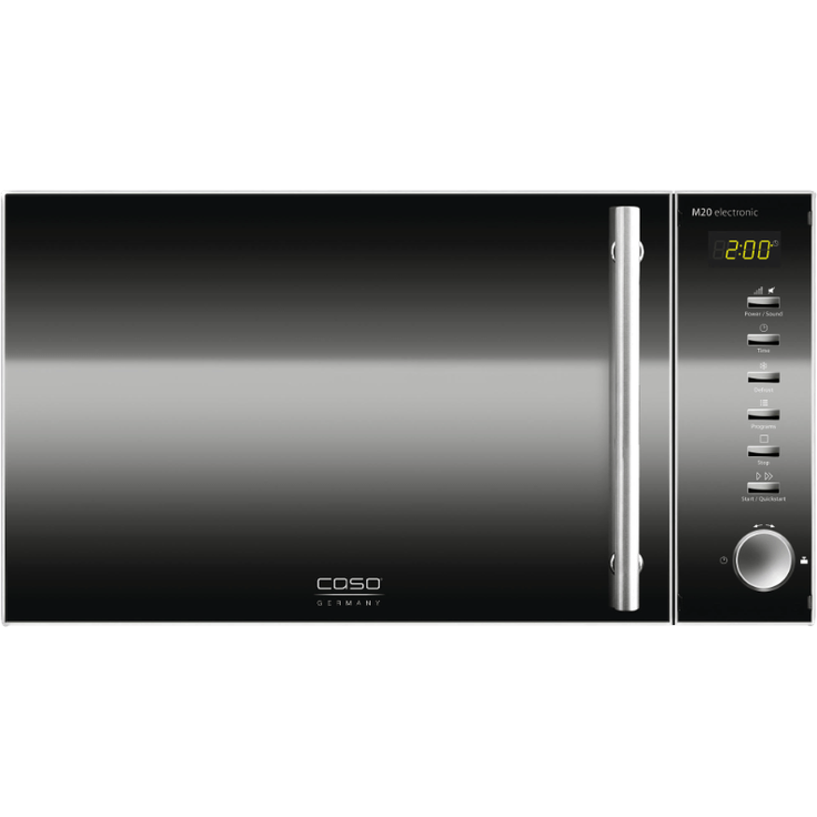 Caso M20 electronic Design Mikrowelle, Standgerät, Edelstahlgehäuse, 800 Watt, 5 Leistungsstufen, 20 Liter Garraum, Innenraum Edelstahl, Auftrauen