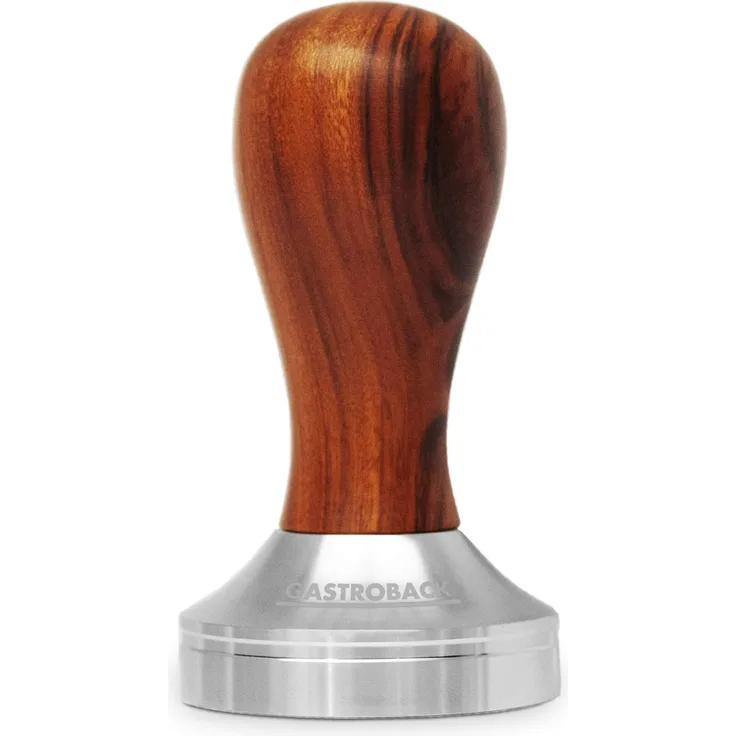 GASTROBACK 90614 Espresso-Tamper, Barista Profi, passend für alle Siebträger mit Ø 51 mm, schwere Ausführung aus rostfreiem Stahl mit Holzgriff, Holzgrif, Holz, silber