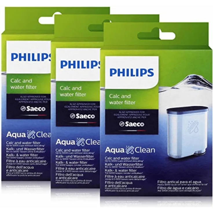 3 x Saeco AquaClean Kalk- und Wasserfilter, kompatibel mit Philips und Saeco Vollautomaten mit AquaClean-Aufkleber