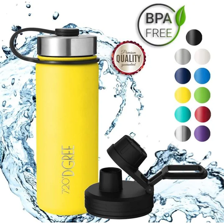 Trinkflasche Doppelwandig Edelstahl 710ml Isolierflasche m. Gratis Sportdeckel 720 DGREE noLimit lemon yellow – Bild 1