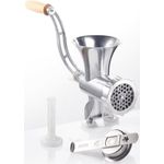 GSW Fleischwolf Nr. 8 mit Gebäckvorsatz, manuell, aus Aluminium und Edelstahl, Edelstahlmesser und - lochscheibe, edelstahl