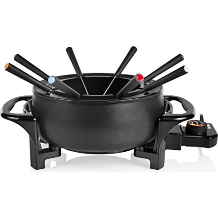 Tristar Fondue-Set für bis zu 8 Personen, 1,5 Liter Fassungsvermögen, inklusive Edelstahlgabeln, 1000 Watt, FO-1107, Schwarz