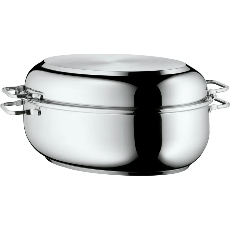 WMF Bräter Induktion 41x28,5x18 cm mit Bratenthermometer und Einsatz, Schmortopf 8,5l mit Induktions-Deckel, Cromargan Edelstahl, backofenfest