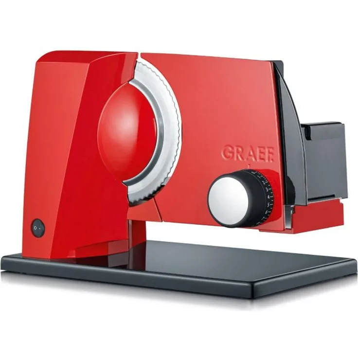 Graef S11003 Allesschneider, 170W, Edelstahl-Wellenschliffmesser mit Safety-Verschluss, inkl. MiniSlice-Aufsatz, 170 mm Wellenschliffmesser, Metall, rot