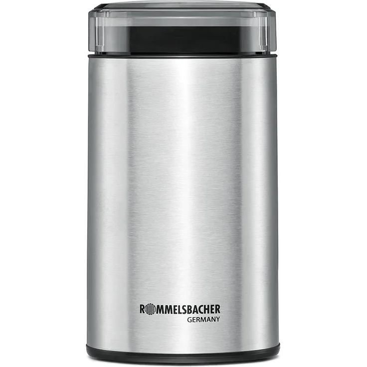 ROMMELSBACHER Kaffeemühle EKM 100 - Schlagmesser aus Edelstahl, Edelstahl Bohnenbehälter, Füllmenge 70 g, Mahlgrad über Mahldauer wählbar, auch für Gewürze, Zucker, Nüsse, 200 Watt, Edelstahl