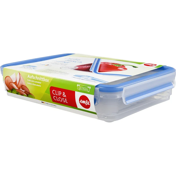 Emsa 509040 Aufschnittbox-System mit Deckel, 1.65 Liter, Transparent-Blau, Clip & Close – Bild 1
