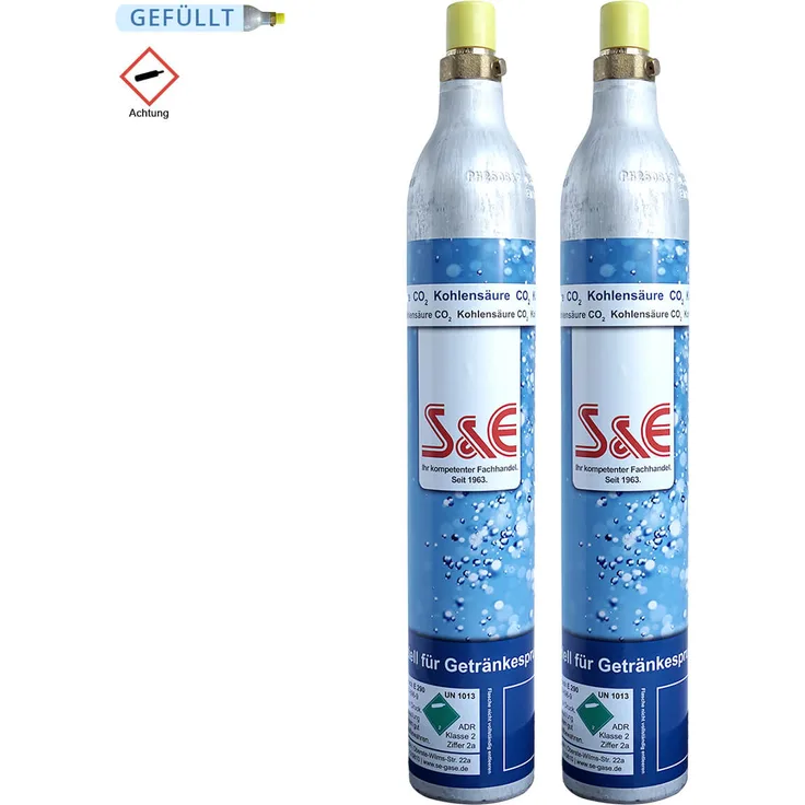 CAGO 2 x CO2 Zylinder Kohlensäure 425g Flasche inkl. Füllung bis zu je 60L, kompatibel mit SodaStream, Wassermaxx, Soda-Maxx, Soda Club