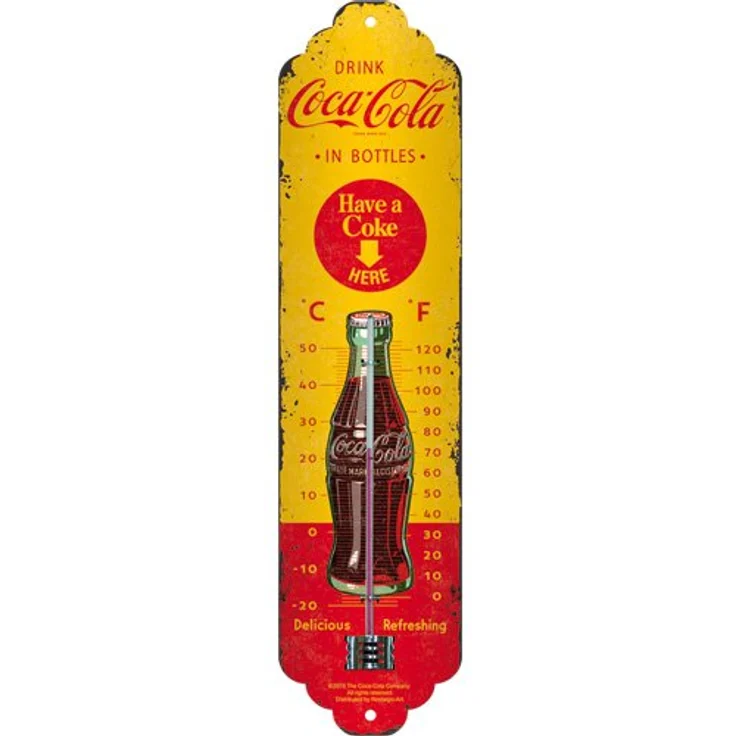 Nostalgic-Art Thermometer, Metall, Coca - Cola - In Bottles Yellow, 28 x 6.5 x 2 cm