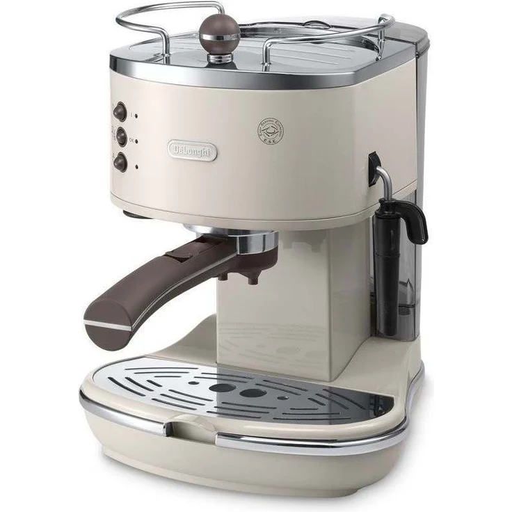De'Longhi Icona Vintage Espresso Siebträgermaschine KBOV2001.BG - mit professioneller Milchaufschäumdüse, 15 bar, 1,4 l, auch für Pads geeignet, Edelstahl in Retro Look mit Chrom-Details, beige – Bild 1