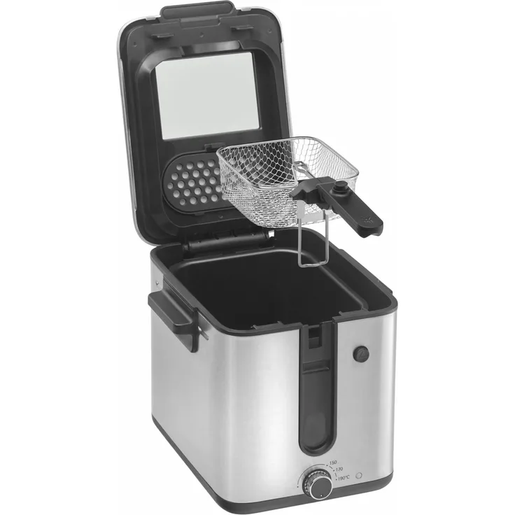 WMF 3200001143 Fritteuse, 1000W, Drehregler, schwarz, Edelstahl, 1 L Volumen, mit wenig Öl