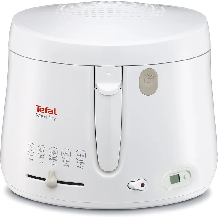 Tefal FF1001 Maxi Fry Fritteuse, 1.900 Watt, Kapazität 1,2 kg, Fritteuse mit Öl, wärmeisoliert, regelbare Temperatur, automatische Deckelöffnung, knusprige Pommes, leichte Reinigung weiß – Bild 1