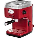 Russell Hobbs Espressomaschine Retro Rot Siebträger (15 Bar, 2 Tassen-Einsätze, 1,1l abnehmbarer Wassertank, Dampf-Milchschaumdüse, Portionierlöffel mit Tamper) Kaffeemaschine, 28250-56