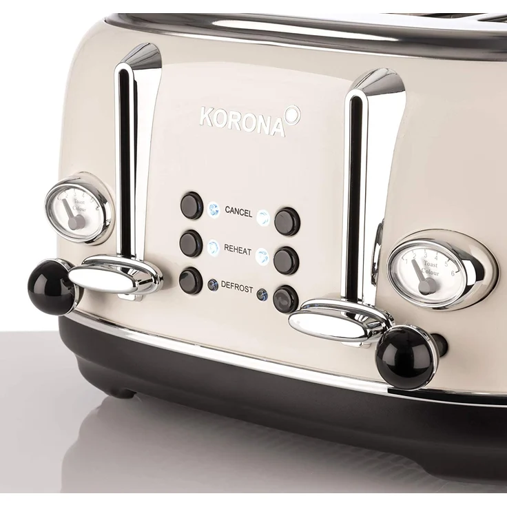 Korona 21676 Toaster, 4 Scheiben, Creme, Röstgrad-Anzeige, auftauen, rösten, aufwärmen, 1630 Watt, Brötchen-Aufsatz, Krümel-Schublade, Brotscheiben-Zentrierung – Bild 3