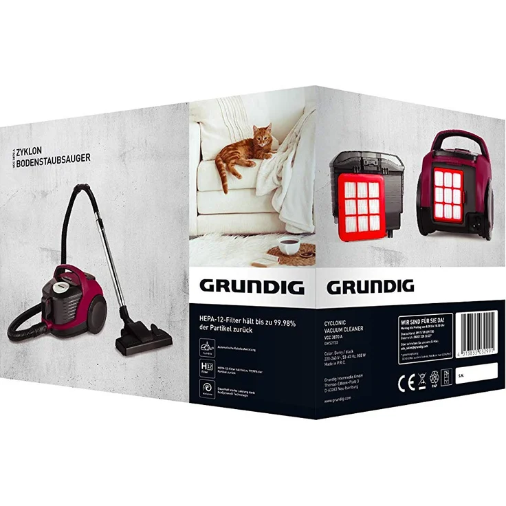 Grundig VCC 3870 A Bodenstaubsauger beutellos, 1,8 l, Berry-Schwarz – Bild 5