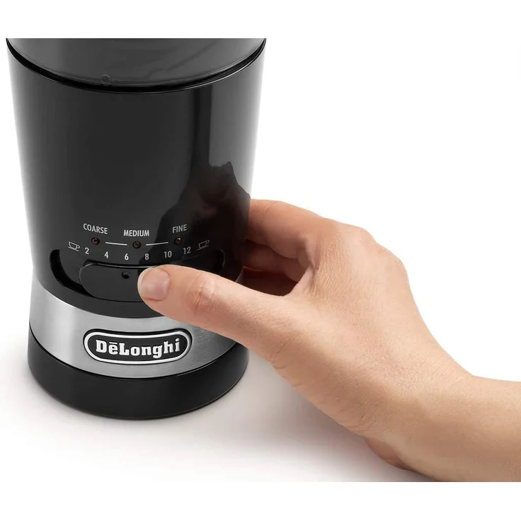 De'Longhi KG210 Kaffeemühle, Fassungsvermögen 90 Gramm, Edelstahlklingen, einstellbare Schleifstufe, einfache Verwendung, 170 W, Schwarz – Bild 4