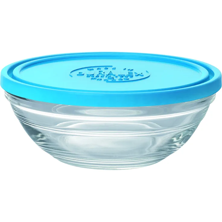 Duralex 9065AM12 Lys Salatschüssel, rund, mit Deckel, aus Glas, transparent-blau, 14,2 cm Durchmesser