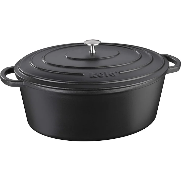 Kela 12474 Bräter mit Deckel, Gusseisen, le-Beschichtung, Hohe Wärmespeicherung, Induktionsgeeignet, 9,5 L, Schwarz, Oval, Calido – Bild 1