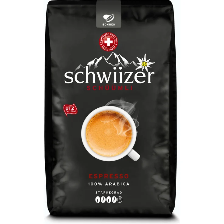 Schwiizer Schüümli Espresso Bohnenkaffee, Röstkaffee, ganze Bohnen, Kaffeebohnen, 1000 g – Bild 1