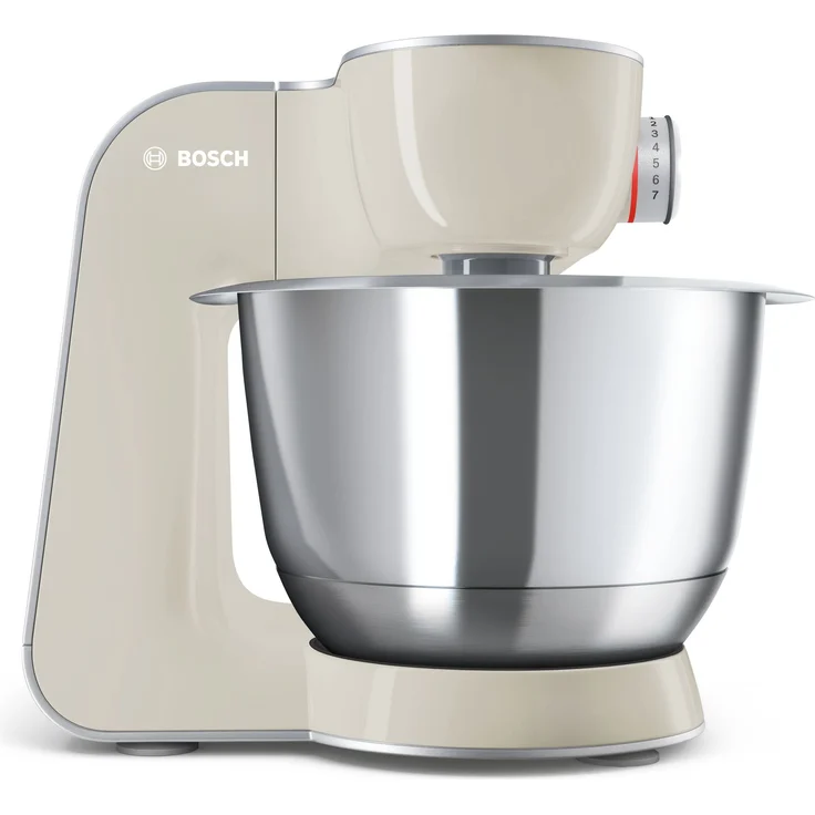 Bosch MUM58L20 CreationLine Küchenmaschine mit Planetenrührwerk 1000W, 3,9 L Schüssel, 7 Geschwindigkeiten, inkl. Patisserie-Set, Durchlaufschnitzler und Standmixeraufsatz, mineralgrau-silber, Serie: MUM5 – Bild 2